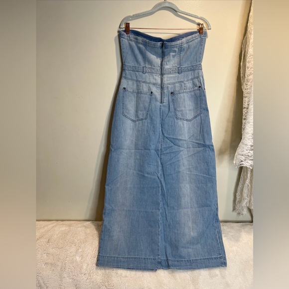 Free People Picture Perfect Strapless Tube Denim Midi Dress 10 - Picture 7 of 7